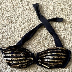 New Victoria’s Secret bandeau swim bikini top black gold sequins S Small